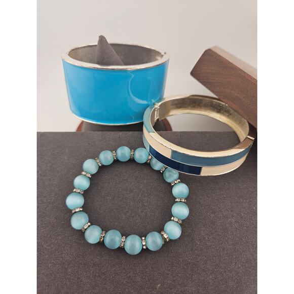 Blue & Silver Tone Bracelet Bundle Aqua Teal Bangle Stackable Mixed Lot Retro - Picture 1 of 6